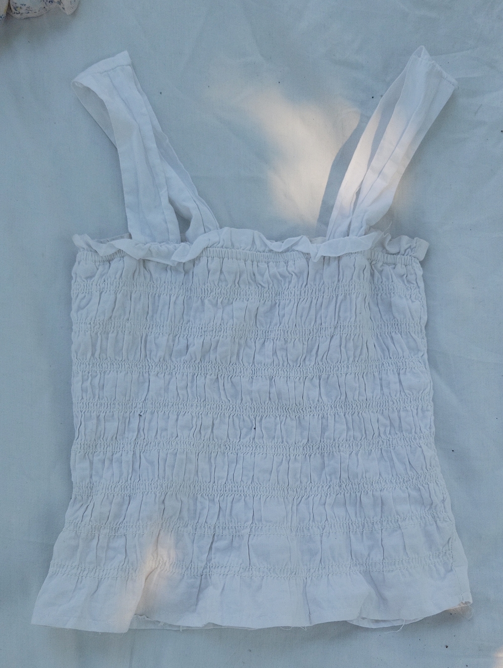 Home made Women’s White Smocked Tank Top with Straps Size XXS